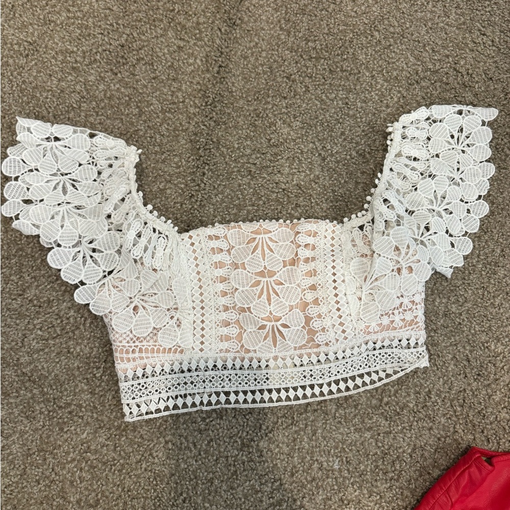 Adorable white lace top from FASHION NOVA